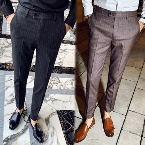 2021 Fashion Striped Suit Pants Male Slim Fit Skinny High Quality Pants Men Office Party Pants Man Business Casual Formal Pants