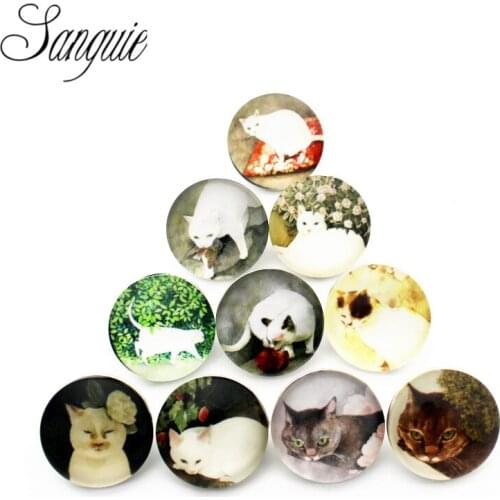 New Arrival 12pcs/lot glass animal 18mm snap buttons cat leather clasp snap button bracelet snap Bangles jewelry