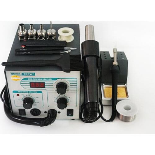 Original Quick 706W+ Hot Air Gun Soldering Iron Anti-static Temperature Lead-free Rework Station 2 in 1 With 3 Nozzles and Kit