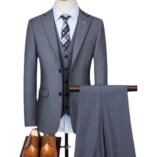 Jacket+Vest+Pants) Mens Wedding Suits Solid Color Lapel 2 Button Business Suits Tuxedo 3 Pcs Coats Groom Terno Suits For Men