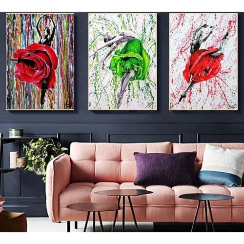 Girl Dancing With Flowers Watercolor Painted Dance Posters Fashion Wall Art Print Canvas Painting Living Room Girl Bedroom Decor