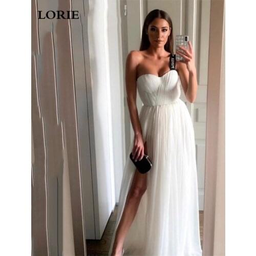 LORIE Beach Wedding Dresses A Line Side Split Chiffon Boho Wedding Bride Gown Vestido de novia Cheap Strapless Wedding Gowns