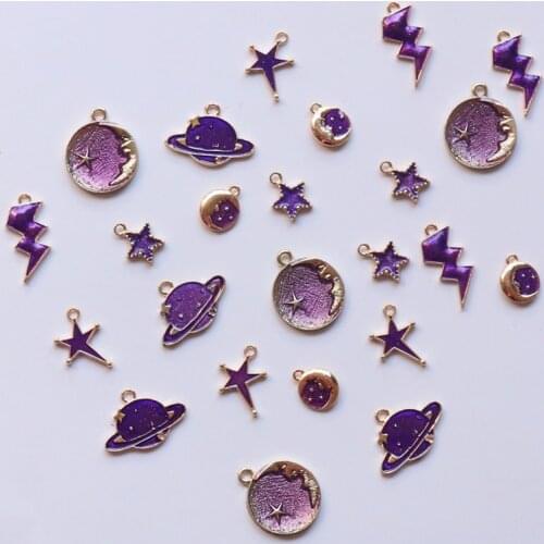 Promotion 24Pcs/Pack 13-28MM Mix Styles Purple Sun Moon Stars Glazing KC Gold Alloy Pendants Jewelry Charms