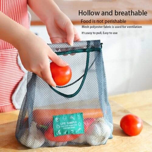 Hanging Vegetable And Fruit Storage Bag Wall Mounted Polyester Breathable Storage Net Bag For Kitchen Sundries