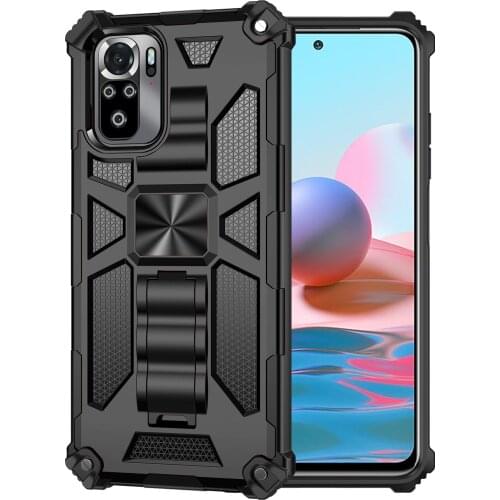 Shockproof Anti Fall Armor Phone Case For Xiaomi Redmi Note 10S 10 Pro Max 4G With Metal magnetic Rugged Bracket Protector Cover
