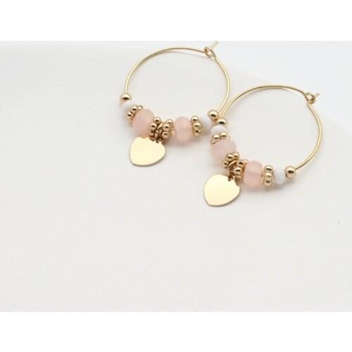 Heart Pendant Earrings Gold Crystal Glass Acrylic Beads Cute Pink Peach Earring Hoop Ear Circle Sweet Ring Beaded Vintage 202135