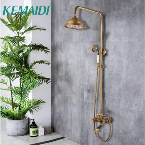 KEMAIDI Solid Brass Antique Bathroom Shower Faucet Set Wall Mount Dual Handle with Handshower Brass Bathtub Shower Mixer Tap