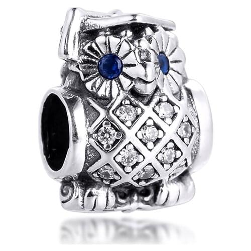 Fit Pandora Bracelet Swiss Blue Owl Charms 925 Original Sterling Silver Beads for Jewelry Making DIY Women Gift