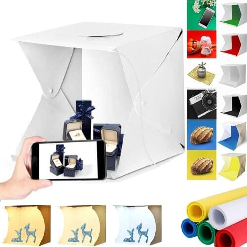 3 Colors Led Lamp 40*40 Adjustable Lightbox Portable Photography Photo Studio LED Softbox 6 Color Backdrop Kit For DSLR Phone