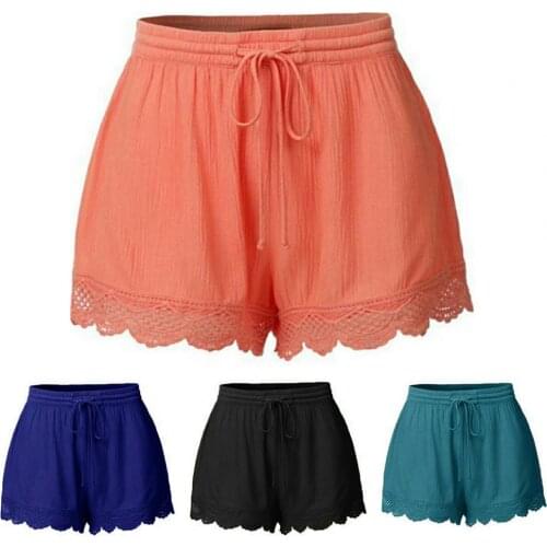 Leisure Loose Ladies Solid Color Short Pants 4 Colors Short Pants Lace Stitching for Going Out