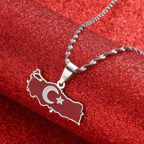 Turkey Map Flag Gold Color Silver Color Pendant Necklace for Women Men Turks Jewelry Patriotic Gifts