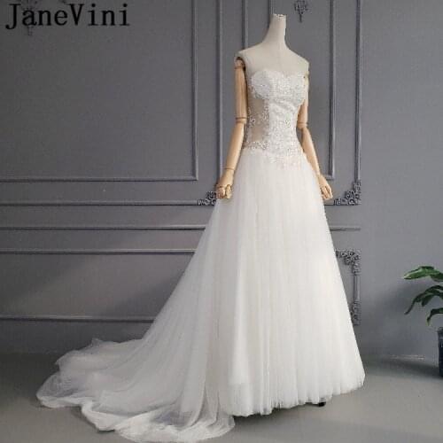 JaneVini Tulle Mariage Bridal Gown Wedding Dress Sexy Beaded Sequined Sweetheart Sheer Waist African Bride Wedding Dresses Boho