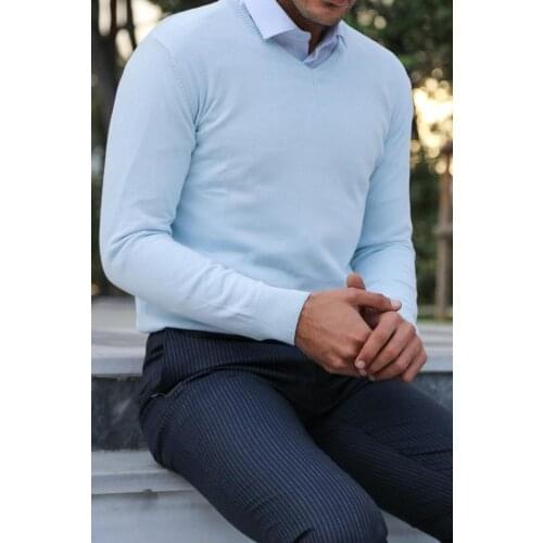 V Neck Light Blue Sweater