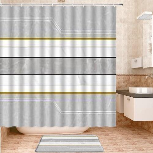 Geometric Stripes Shower Curtains Set Bath Mats Rugs Carpet Entrance Door Mat Scenery Bathroom Decor Curtain Bathroom Products