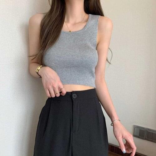 T Shirts for Women Slim Knitted Sleeveless Casual Style Tees Summer Fashion Brand Solid O-neck Off Shoulder Crop Top New