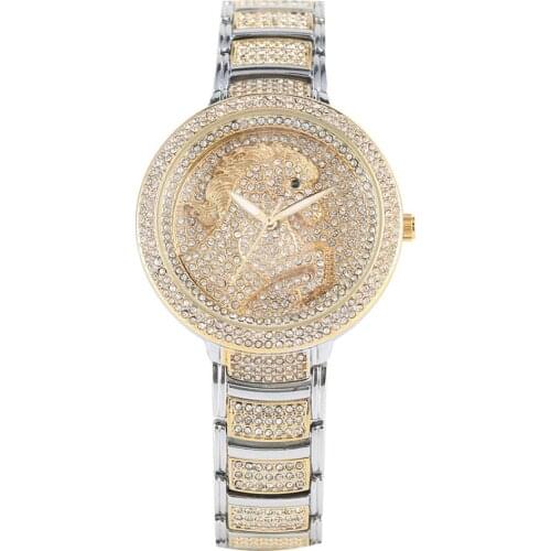 Womens Quartz Analog Watch Creative Diamond-encrusted Horse Pattern Watch Elegant Luminous Pointer Quartz Analog Wristwatch
