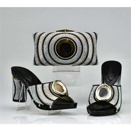 Black Color Matching Women Shoes and Bags High Quality African Shoe and Bag Set Italian Design Italian Ladies Shoe and Bag Sets