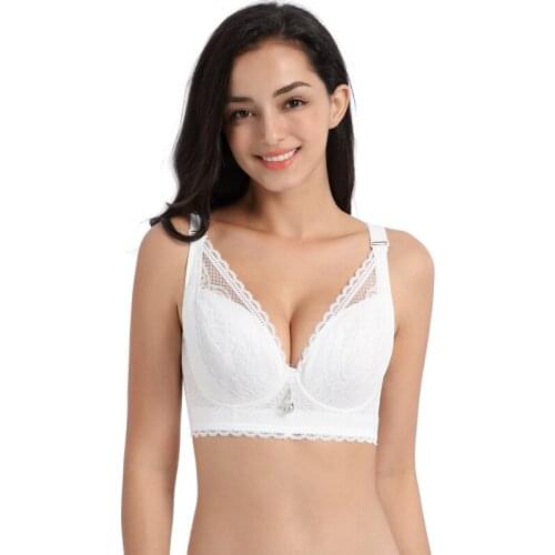 Womens deep V lace bra push high bra with steel ring sexy underwear womens large size bra