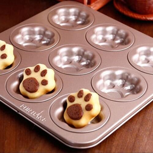 Gold 9 holes Non-Stick Metal Cat-Claws Cake Baking Mold Pan Kitchen Cake Baking Pans