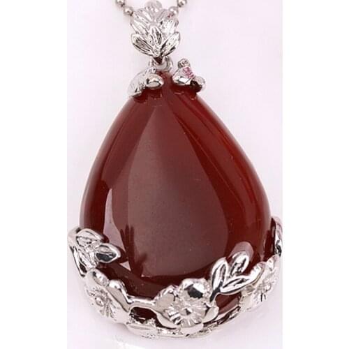 100-Unique 1 Pcs Attractive Design Silver Plated Red Agates Water Drop Pendant Flower Jewelry For Christmas