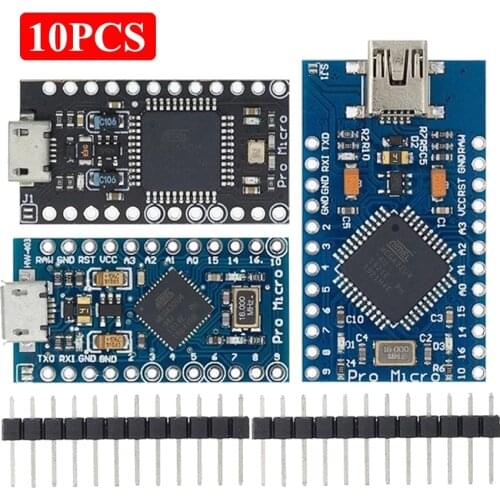 10PCS Pro Micro ATMEGA32U4 5V/16MHZ Module With the Bootloader for Arduino MINI USB/Micro USB with 2 Row Pin Header for Arduino