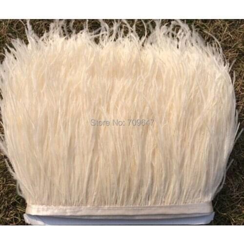 10 yards/lot Off white ostrich feather trimming fringe on Satin Header 5-6inch in width for Wedding Dress,feathers for crafts