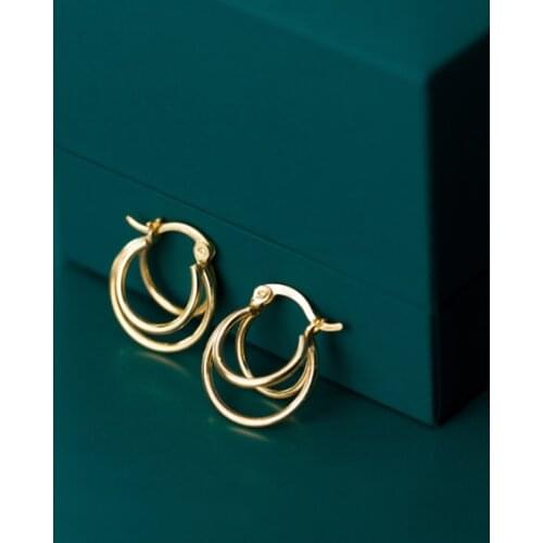 18K Gold Real. 925 Sterling Silver jewelry Ear Three-Circle hoop huggie Earrings fine jewelry C-G2808
