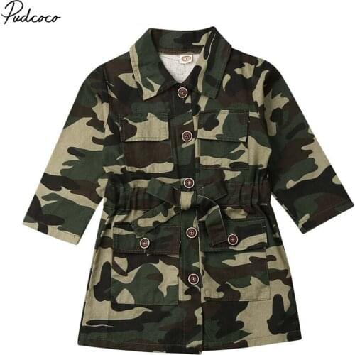 2019 Baby Spring Autumn Clothing Toddlers Girls Long Sleeve Lapel Trench Casual Camouflage Jacket Coat Sash Bowknot Outwear 1-6T