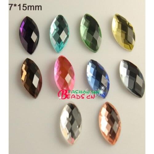 30pc/lot faceted 7x15mm navette crystal Flatback stones shine glass stones for iphones makings many colors to choose