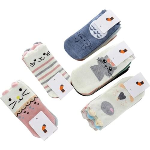 Fashion 5 Pairs Women Cute Girls Socks 3D Ear Cartoon Animal Zoo Cotton Soft Sox Creative Kawaii Funny Socks Lady Art Sock Meias