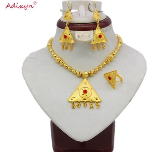 Adixyn Nigeria Necklace/Earrings Jewelry Set For Women Gold Color Jewelry Set African/Ethiopian/Dubai Party Gifts N051712