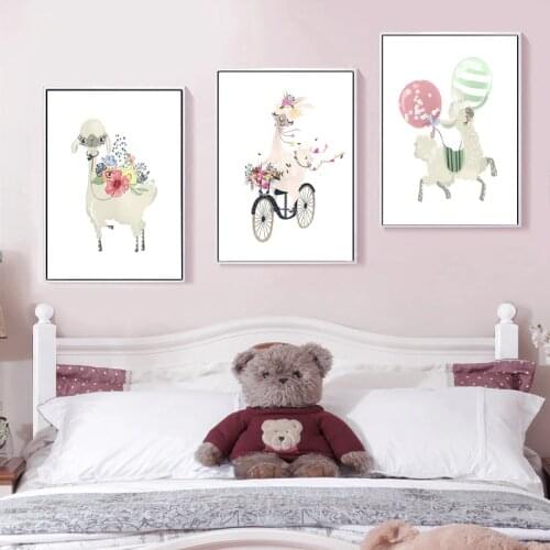 Alpaca Llama Nursery Wall Art Canvas Painting Nordic Posters and Prints Wall Pictures for Kids Bedroom Baby Girl Room Home Decor