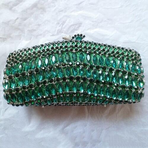 XIYUAN BRAND Hollow Out Green Rhinestone Women Evening Clutch Bags Luxury Ladies Silver Metal Crystal Party Purses And Handbags