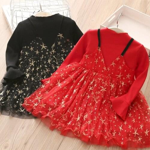 2020 Winter Warm 3 4 6 8 10 12 Years Children New Year Party Lace Patchwork Red Black Winter Thickening Dress For Kids Baby Girl