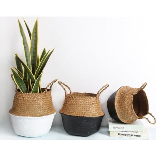 Foldable Wickerwork Storage Basket Hanging Decorative Baskets Garden Flower Pot Rattan Planter Seagrass Laundry Basket FlowerPot