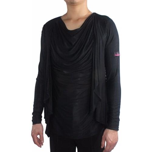 Good Quality Latin Dance Shirts For Males Black Sliver Cotton Novel Shirt Comfort Men Ballroom Latino Exercise Tops Wears Q7046