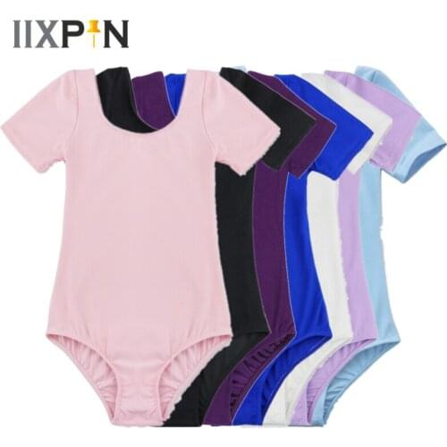 IIXPIN Kids Girls gymnastic leotards ballet Dance Short Sleeves Stretchy Gym Ballet Leotard For Girls Dancewear toddler leotard