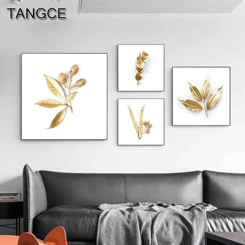 Canvas Painting Golden Plant Leaf Wall Pictures Luxury Poster Print Abstract Canvas Art for Living Room Aisle Modern Home Decor