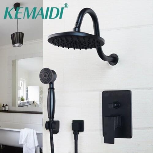 KEMAIDI Bathroom Rainfall shower faucet 8 Inch Black Round Head Wall Mounted Oil Rubbed Bronze head & Hand Shower Sets