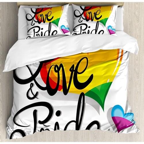 Pride Decorations Duvet Cover Set Vibrant Big and Little Hearts Gay Lesbian Transsexual Love Valentines Pride Bedding Set