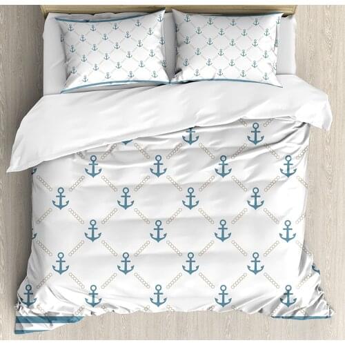 Anchor Pattern Quilt Set Marine Theme Blue Stripes Duvet Cover Fashion Bedding Set Bedroom Decor King Size Bedding Set