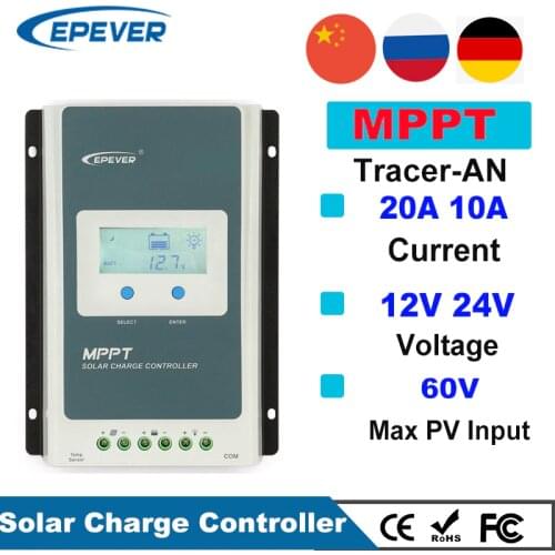 EPever MPPT 20A 10A Solar Controller 12V 24V Back-Light LCD Solar Regulator For Max 60V Solar Panel Input Tracer1206AN 2206AN