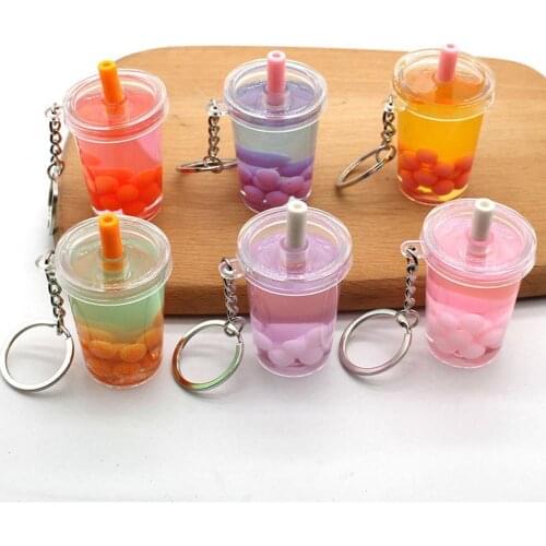 Creative Mini Solid Juice Glass Pendant Cute Simulated Bag key Chains Plastic Cartoon Juice Cup Keychain for Shoulder Bags Gifts