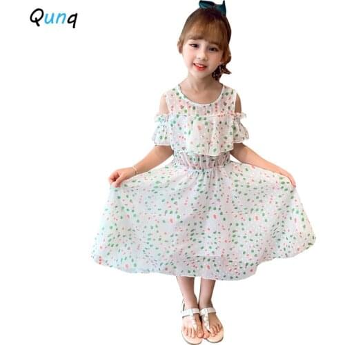Qunq Summer Chiffon Girls Dress 3-12Y Toddler Teen Children Princess Dress Colorful Dot Ruffle Sweet Kids Clothes for Girl