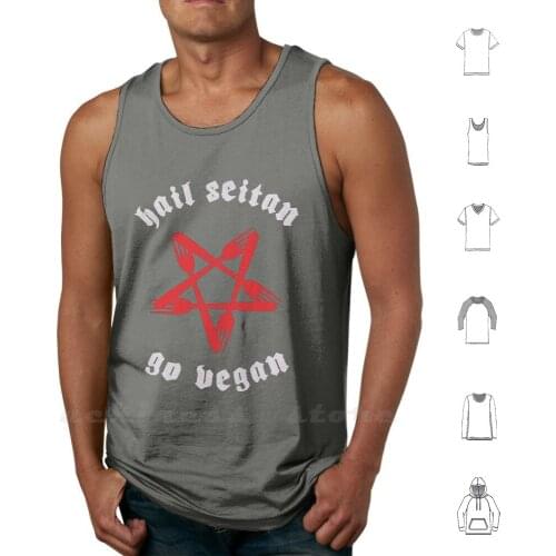 Hail Seitan , Go Vegan Tank Tops Vest 100% Cotton Vegan Seitan Animal Animals Humor Funny Satan Satanic Fork Food