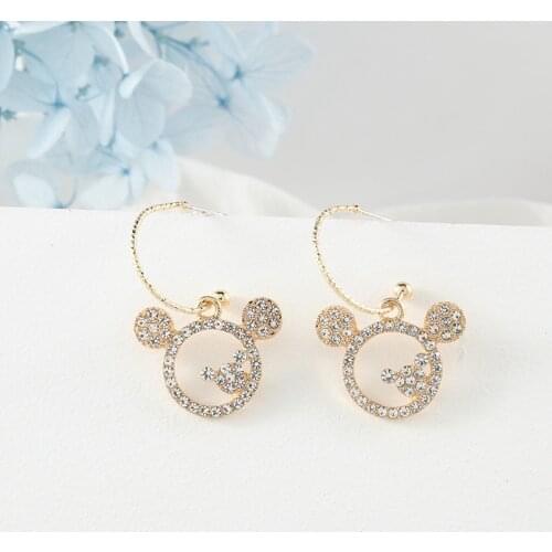 Cute Mouse Earrings Hooks Crystals For Women Elegant Korean Jewelry 2021 Charm Luxury Valentine Accessories Wholesale