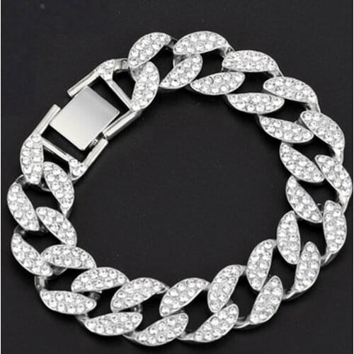 2021 Rhinestone Cuban Bracelet Iced Out Link Chain for Men Hip Hop Paved CZ Rapper Bling Luxur Bracelet Jewelry Accessories Gift