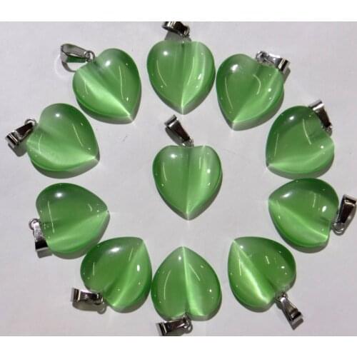 Natural stone aventurine Quartz Crystal tiger eye Opal Cat eyes heart pendants for diy jewelry making necklace Accessories50pcs