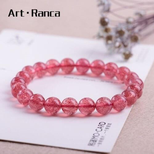 Natural Strawberry Crystal Rainbow Fashion Good Luck Amulet Bracelet Art Ranca