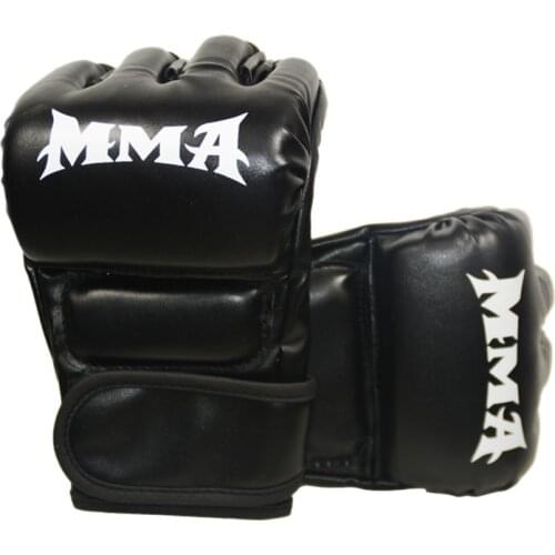 Cheap MMA Boxing Gloves Half Finger Sanda Muay Thai Gloves PU Leather Professional Karate Taekwondo Practice Training Gloves